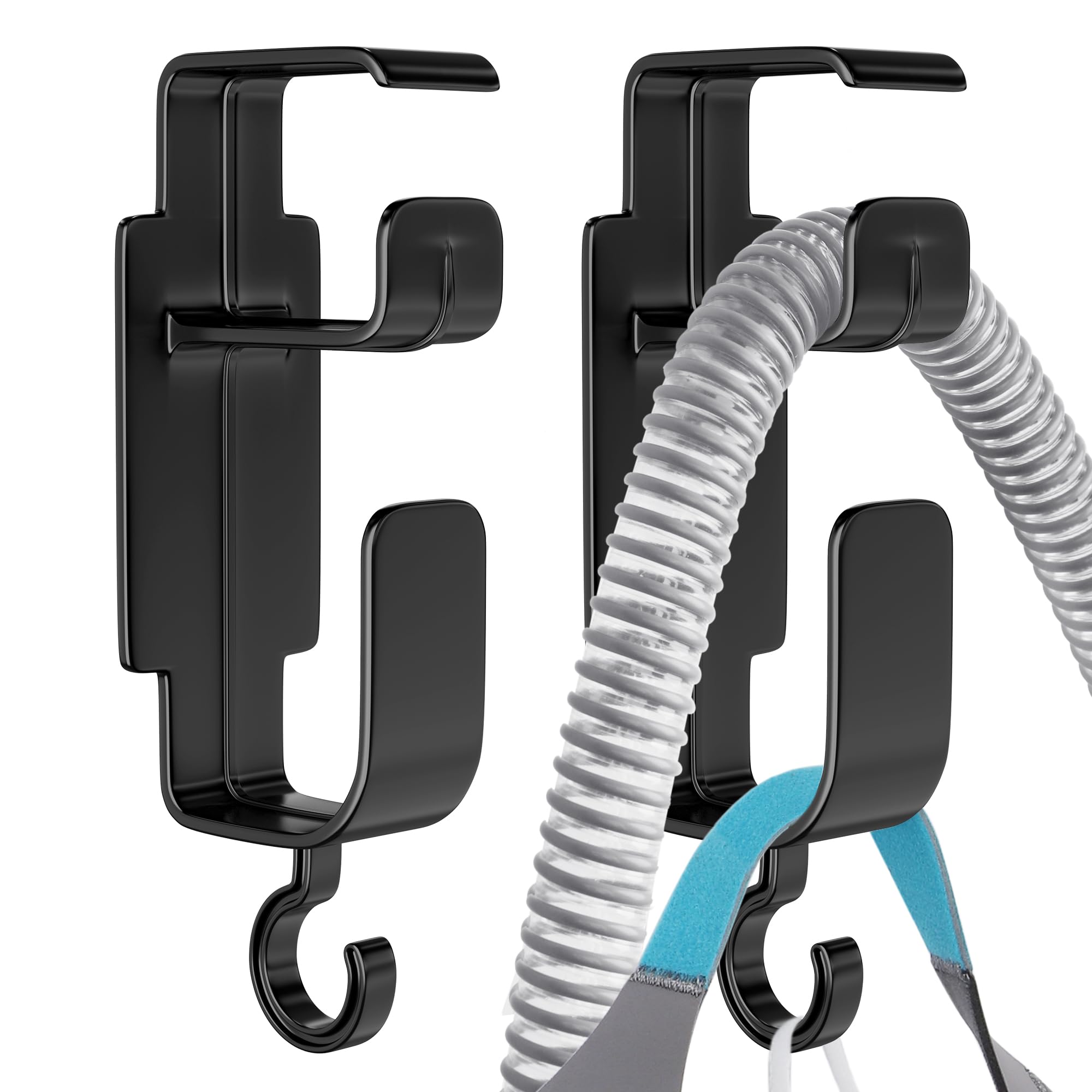 Photo 1 of ***MISSING WALL ASSEMBLY HARDWARE****** NITTIID 2 Pack Black CPAP Hose Holder for Bed, CPAP Hose Hanger for Tube & Mask with Anti-Unhook Feature Hose Organizer Avoids Hose Tangle and Help You Sleep Better CPAP Hook with Free Strips