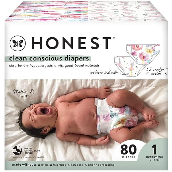 THE HONEST COMPANY CLEAN CONSCIOUS DIAPERS | PLANT-BASED, SUSTAINABLE | ROSE BLOSSOM + TUTU CUTE | CLUB BOX, SIZE 1 (8-14 LBS), 80 COUNT