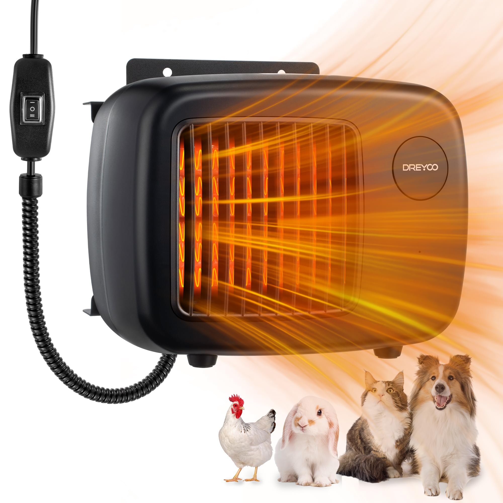Photo 1 of Dreyoo Dog House Heater with Thermostat, Pet House Heater with 6FT Anti Chew Cord and Safe Overheat Protection, 2 Heating Mode (200/400W) Pet House Furnace for Dogs Chicken Coops Rabbits(Black,1 Pc)