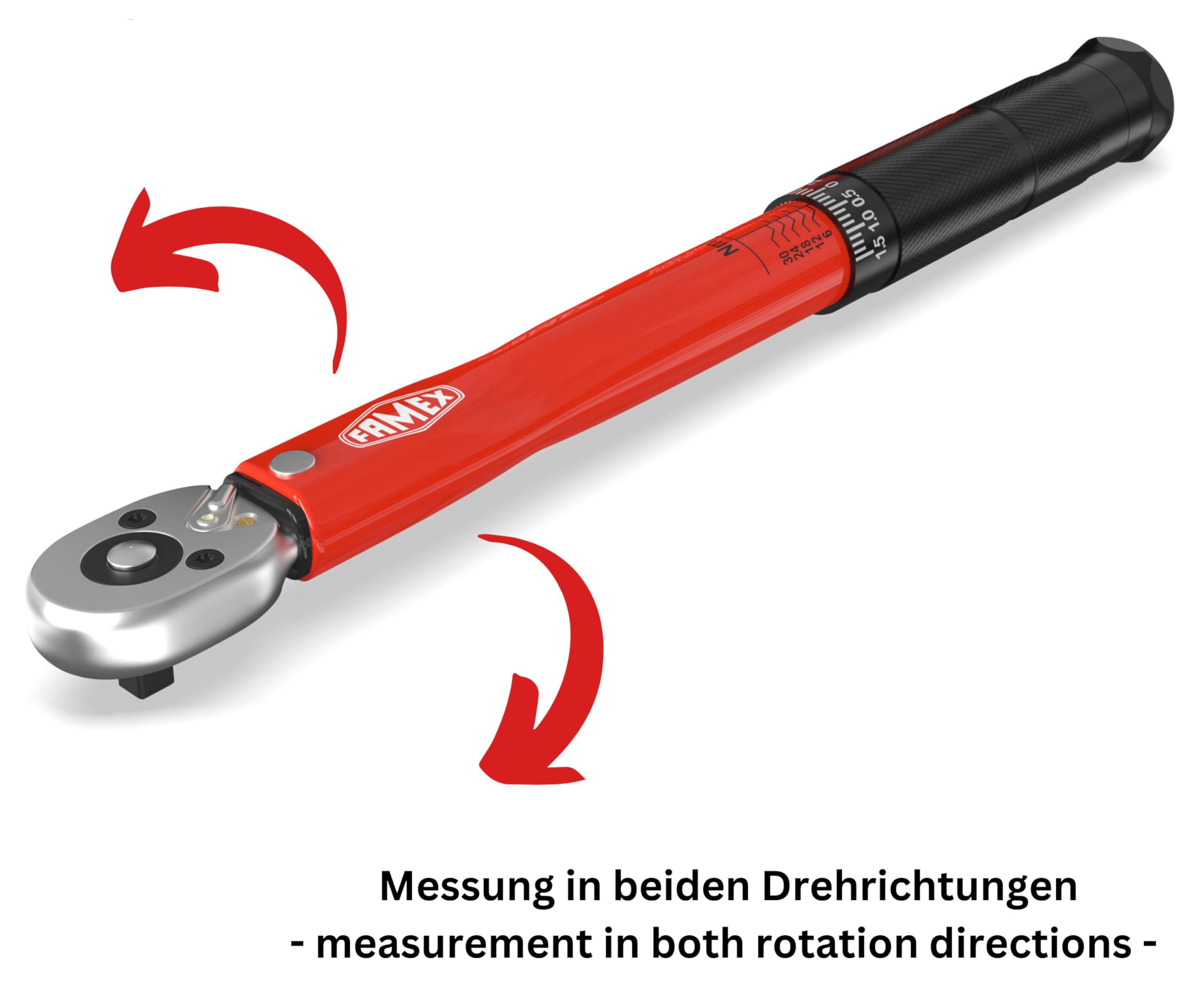 FAMEX 10878-2A Drehmomentschlüssel 1/4 Zoll (6,3mm)-Antrieb 5-30 Nm - für Messung in beiden Drehrichtungen - Fahrrad E-Bike Auto Feinmechanik, geprüft, klein + 2 Adapter 2
