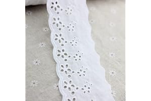 AIETSYEI Cotton Eyelet Lace Trim - White Lace Ribbon for Dresses, Baby Clothes, Bag, Pets Clothes (7 Yards, White)