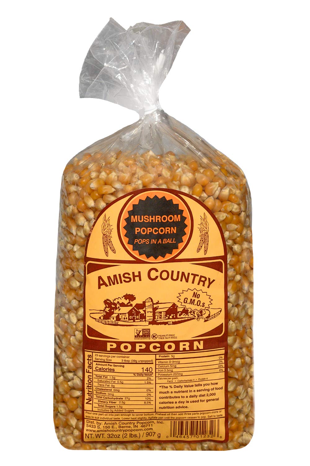 Amish Country Popcorn 2 lb Bag Mushroom Popcorn Kernels Old Fashioned with Recipe Guide