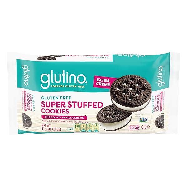 GLUTINO SUPER STUFFED CHOCOLATE VANILLA CREAM COOKIE, 11.1 OUNCE
