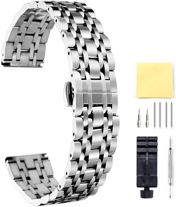 Amazon Co Jp Binlun 時計バンド 時計ベルト ステンレス鋼 腕時計ベルト 金属ベルト 交換用バンド ステンレスベルト 防水 男女通用 調整工具付き 6色 17サイズ 10mm 26mm シルバー 10mm 腕時計