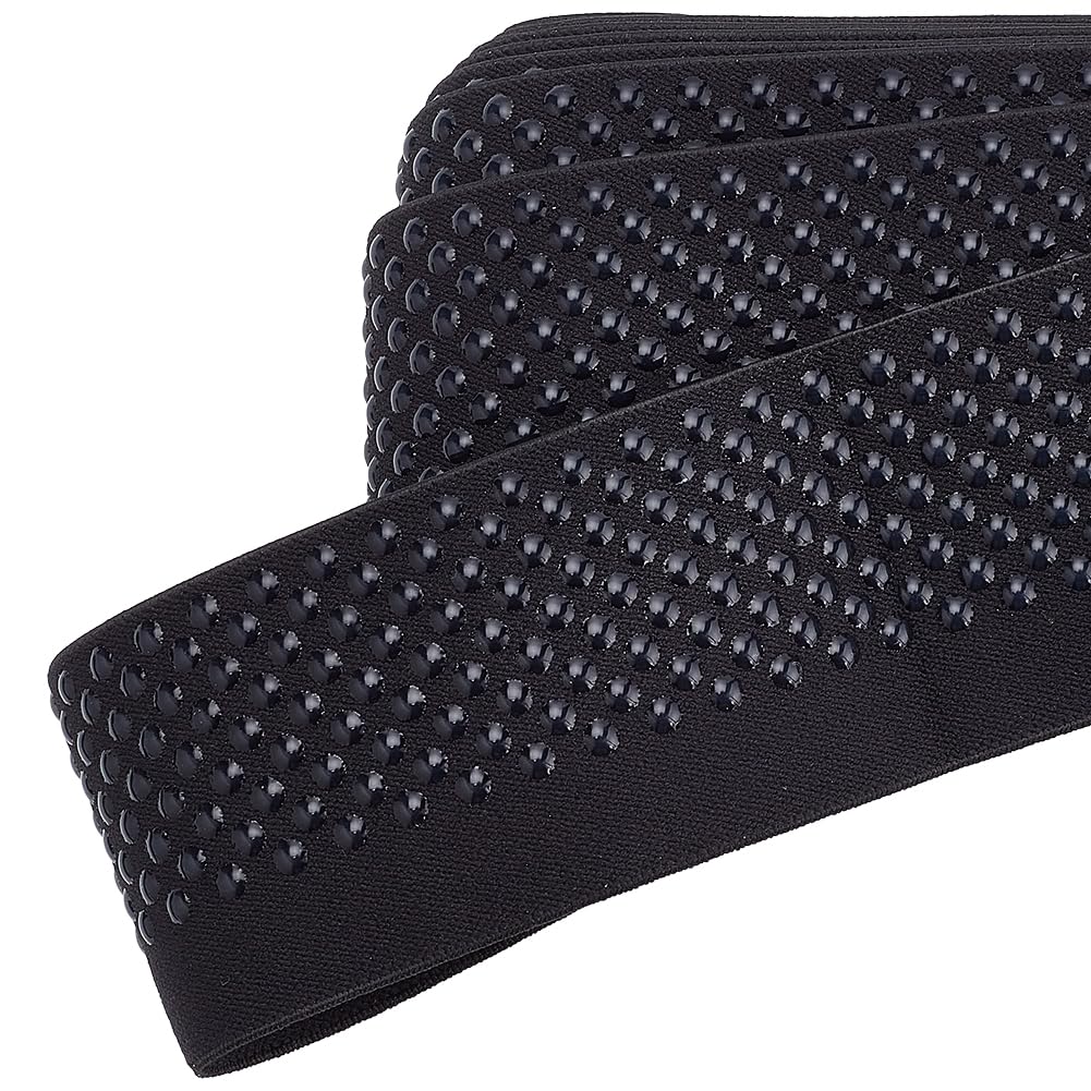 BENECREAT 6M/6.5 Yards Non-Slip Silicone Elastic Gripper Band, 51mm Wide Polyester Eastic Tape Dot Silicone Backed Gripper for Garment Sewing Project, Black 2mm thick