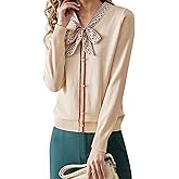 LAI MENG FIVE CATS Women's Vintage Tie Neck Sweater Knit Shirt Long Sleeve Tunic Pullover Blouse Tops