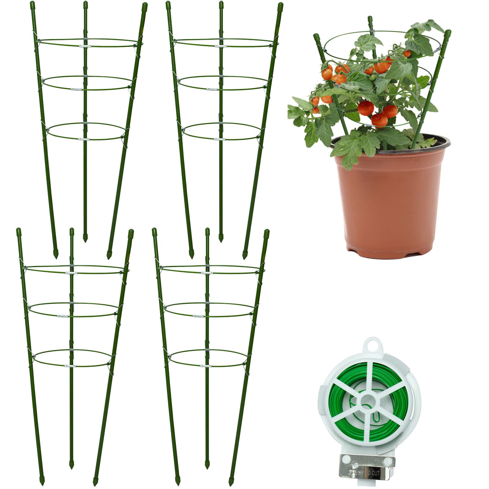 4 Pack Garden Plant Support Cage with Twist Tie, 17.7" Garden Trellis Tomato Potato Grow Cage, Adjustable Plant Support Rings for Climbing Vegtables Fruit Flower Vine Plants (17.7"/45cm * 4 Pack)