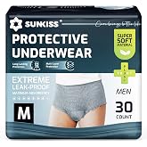 SUNKISS Super Soft Incontinence Underwear for Men, Medium, Grey, 30 Count | Disposable Daytime Adult Pull Ups Briefs with Maximum Absorbency, Leak Protection, Odor Control, Soft &amp; Breathable Comfort