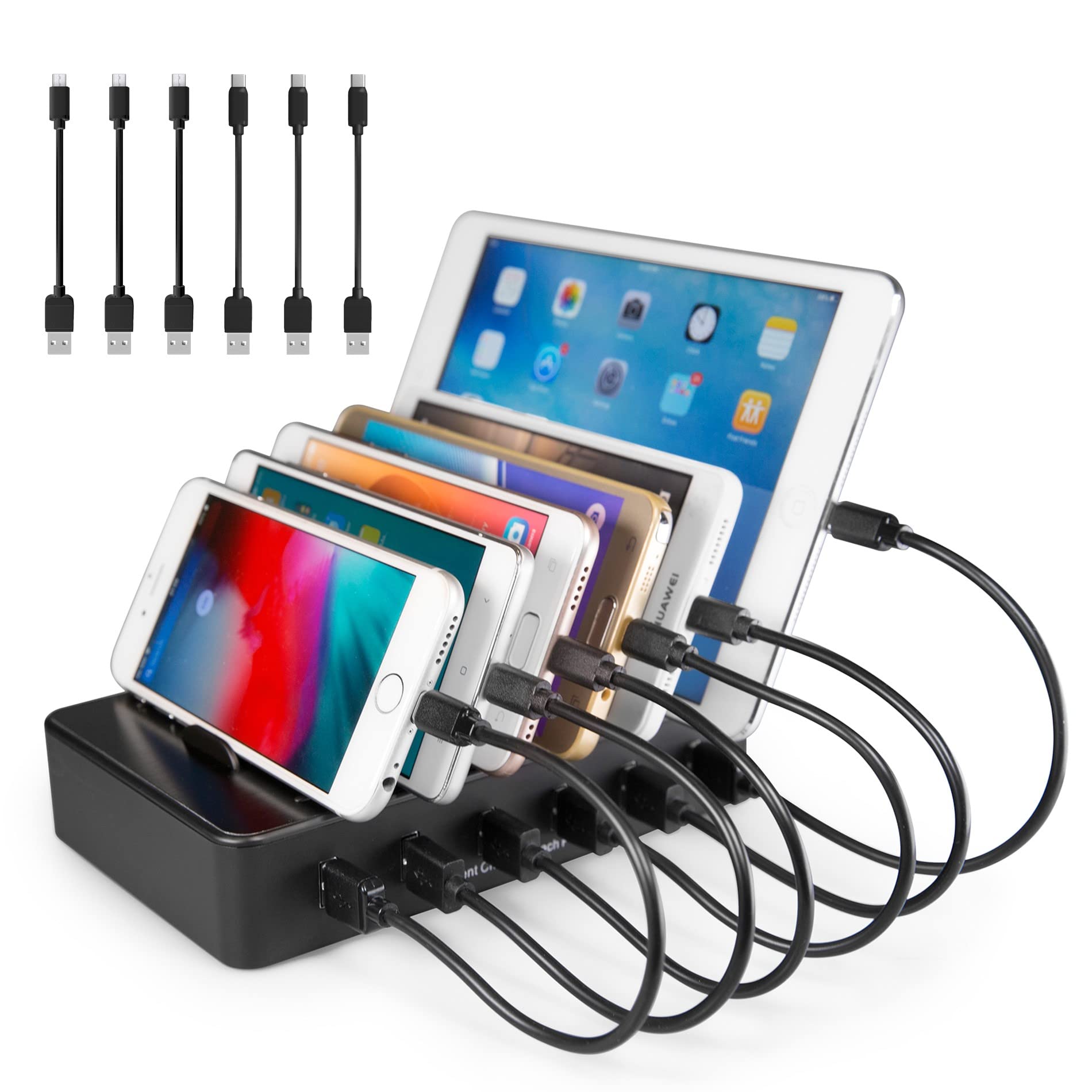 TechDot mobile phone USB charging station, multiple devices, 6-port USB multi charging station for mobile phones, smartphones, tablets