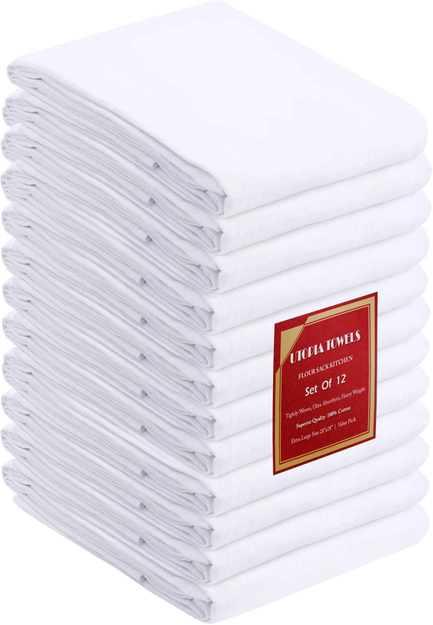 Utopia Kitchen - Pure Cotton Dish Cloth Kitchen Cloth (White, 28 x 28 Inches, 12 Pack)