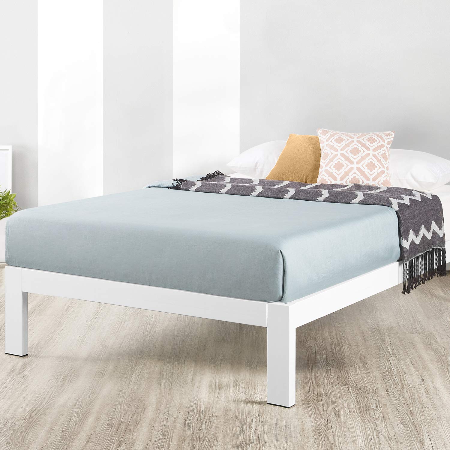 Mellow Rocky Base C 14" Platform Bed Heavy Duty Steel White, w/ Patented Wide Steel Slats (No Box Spring Needed) - Twin XL