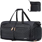 Lekesky Foldable Travel Duffel Bag for Women, 80L Large Duffle Bag with Separate Shoes Compartments & Straps, Carry On Weekend Bag for Women, Hospital, Overnight(Black Quilted)