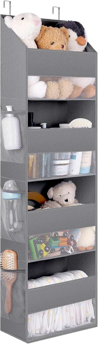 GRANNY SAYS 4-Shelf Over Door Storage Grey w/ Clear Pockets - Wardrobe Organiser