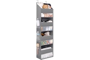GRANNY SAYS Over The Door Organizer, 4-Shelf Behind The Door Storage with 6 Pockets and Clear Window, Anti Tilt Large Capacity Hanging Organizer for Baby Room, Nursery, Bathroom, Gray, 1 Pack