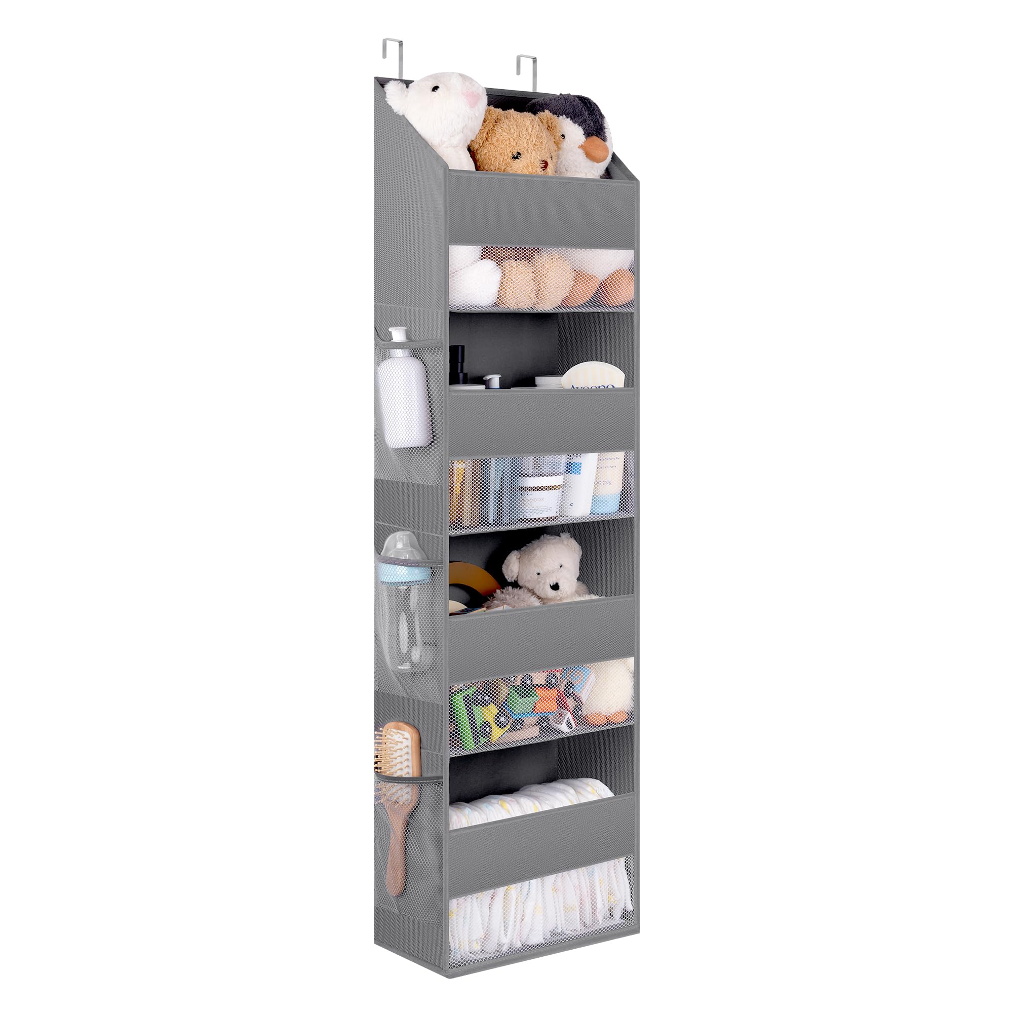 GRANNY SAYS 4-Shelf Over Door Storage Organiser, Pack of 1 Back of Door Hanging Organiser Grey, Clear Window Hanging Storage Shelf for Bedroom Wardrobe Organising Accessories Clothes Toys Nappy
