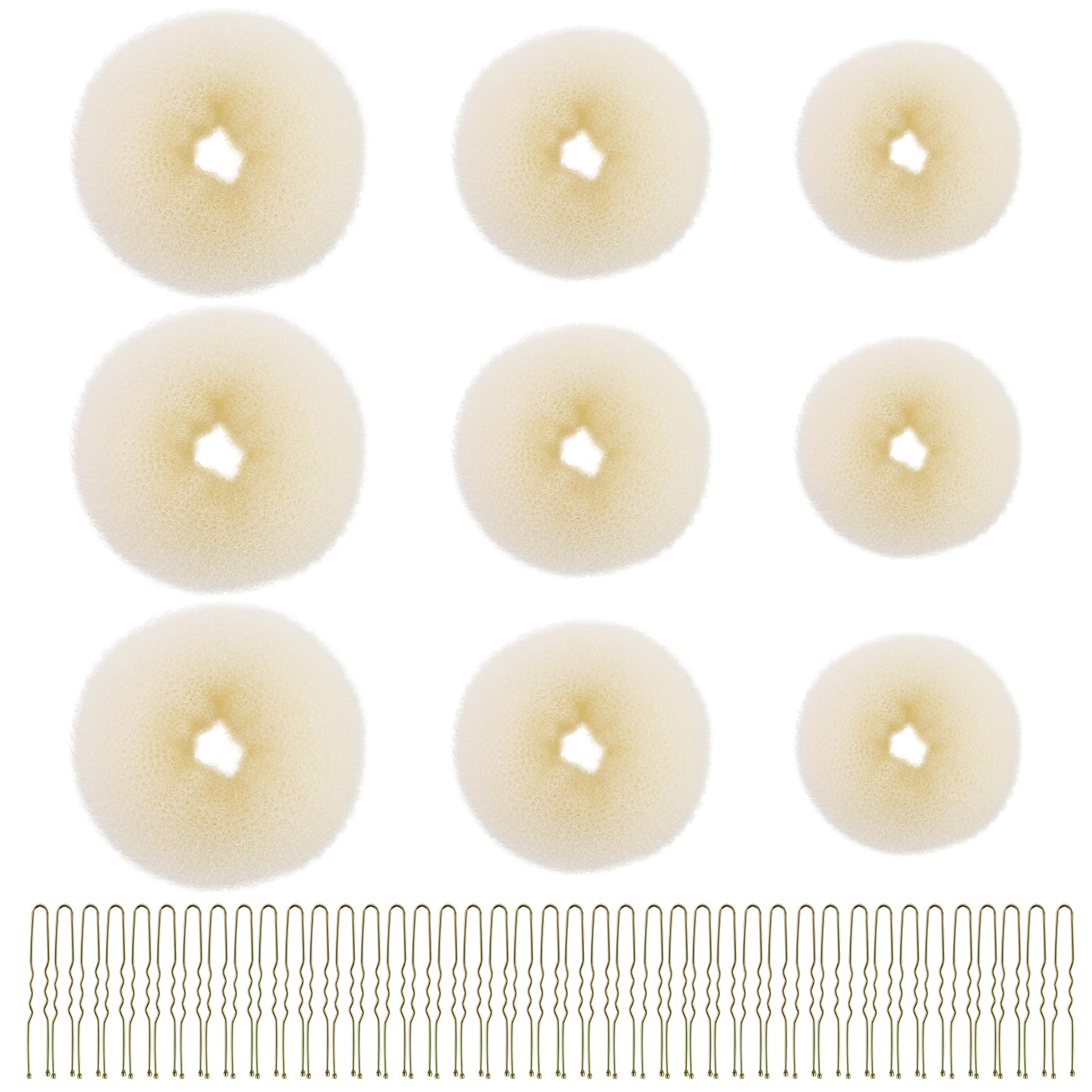 9 Pcs Hair Bun Maker,Hair Bun,Hair Donuts for Buns,Beige Hair Bun Ring Maker Set, 30 Pcs Blonde U Shaped Hair Pins, for Doughnuts Chignon Hair Styles, Ballet Dancers Kids Girls And Women