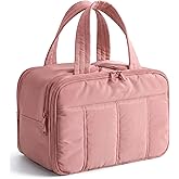 BAGSMART Travel Toiletry Bag, Puffy Large Toiletry Bag for Women, Lightweight Cosmetic Makeup Bag Organizer with Handle for Traveling, Accessories, Essentials, Toiletries （Dark Pink