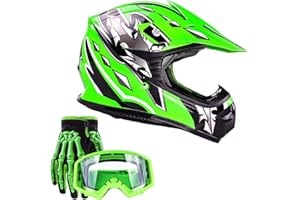 TYPHOON HELMETS Typhoon Youth Kids Offroad Gear Combo Helmet Gloves Goggles DOT Motocross ATV Dirt Bike MX Motorcycle Green (Small)