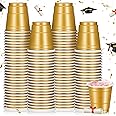 Roshtia 100 Pack 2 oz Graduation Plastic Shot Cups, Mini Disposable Shot Glasses 2 oz Small Plastic Cups for Wedding Party, Graduation Party, Summer Beer Taste Serving, Snacks(Gold)
