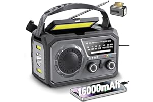 GIDEZH Solar Emergency Crank Radio with 16000mAh Power Bank - NOAA Weather Alert, Hand Dynamo, AM/FM Portable Radio, Bright Flashlight & Phone Charger for Power Outages, Camping, Survival Kits (Gray)
