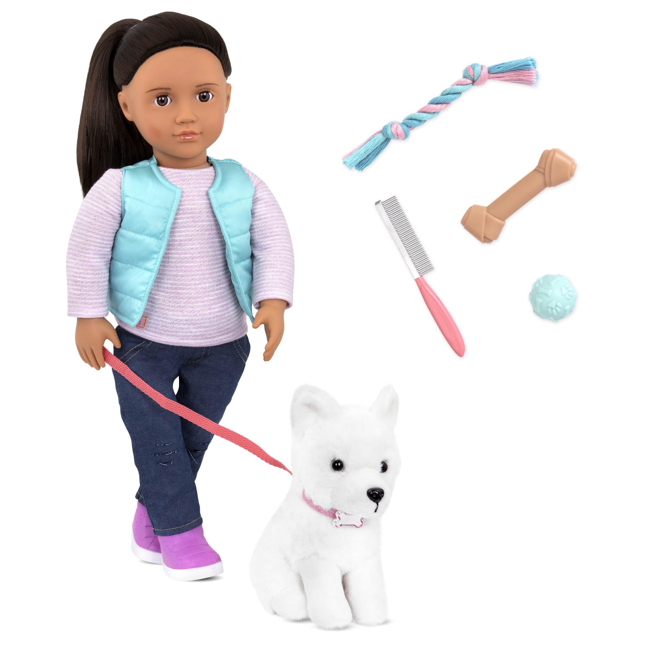 Our Generation - Cassie - 18-Inch Doll & Pet - Black Hair & Hazel Eyes - Samoyed Stuffed Animal - Pretend Play - Toy for Kids 3 Years +