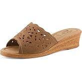 Spring Step Estella Women's Laser-Cut Leather Wedge Sandal | Italian leather upper with laser-cut detail, padded insole, polyurethane outsole, cork-inspired wedge, and 1.75 in heel