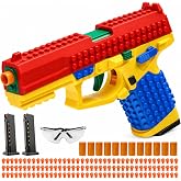 Automatic Shell Ejecting Toy Pistol,Block Blaster Gun DIY Building Block Gun，Soft Bullet Toy Pistol Prop Gun Educational Model for Ages 8+ (Red)