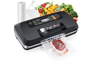 LKKNC 95kpa Vacuum Sealer Machine,Commercial Fully Automatic Food Sealer,10-in-1 Functions & Powerful Sealing System with Double Heat Seal,Easy-Lock Handle,Built-in Cutter,1 Bag Rolls and 10 Pre-cut Bags