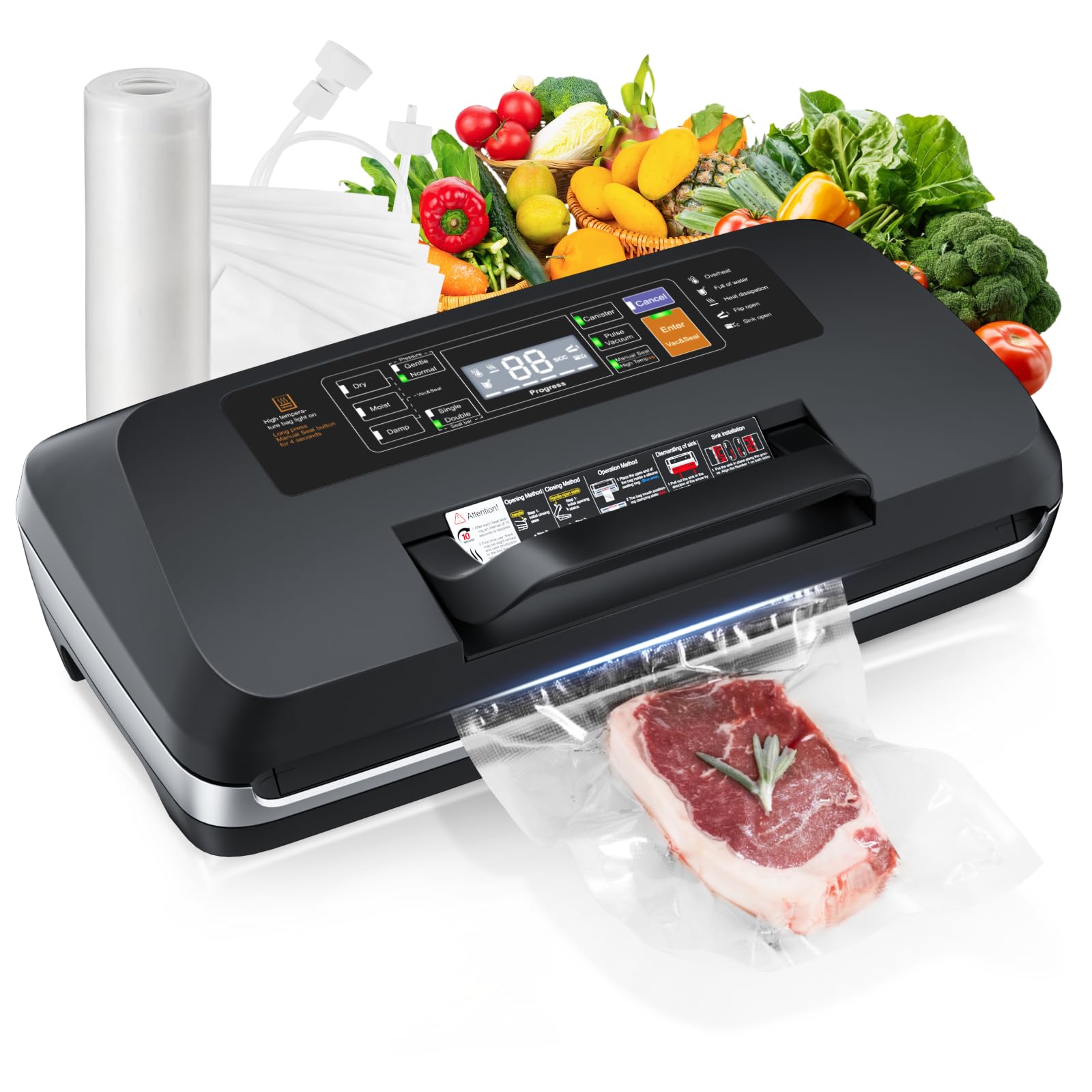 Photo 1 of 95kpa Vacuum Sealer Machine,Commercial Fully Automatic Food Sealer,10-in-1 Functions & Powerful Sealing System with Double Heat Seal,Easy-Lock Handle,Built-in Cutter,1 Bag Rolls and 10 Pre-cut Bags