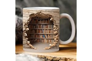FYGZHMS Library Bookshelf Mug,Book Lovers Coffee Cup (11oz),Bookish Gifts for Book Lovers,Novelty Christmas Birthday Gifts for Men Women (A)