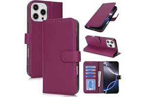 Zouzt Case for iPhone 16 Pro 6.3" Genuine Leather Wallet Case with 4 Card Slot, RFID Blocking Card Holder Magnetic Flip Folio Kickstand Shockproof Phone Cover Women Men - Rose Purple