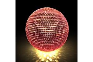 IJG Pink Disco Ball with Lights, 6 Inch Disco Mirror Reflective Pink Ball Shape Home Art Decorations, Bar Ornaments
