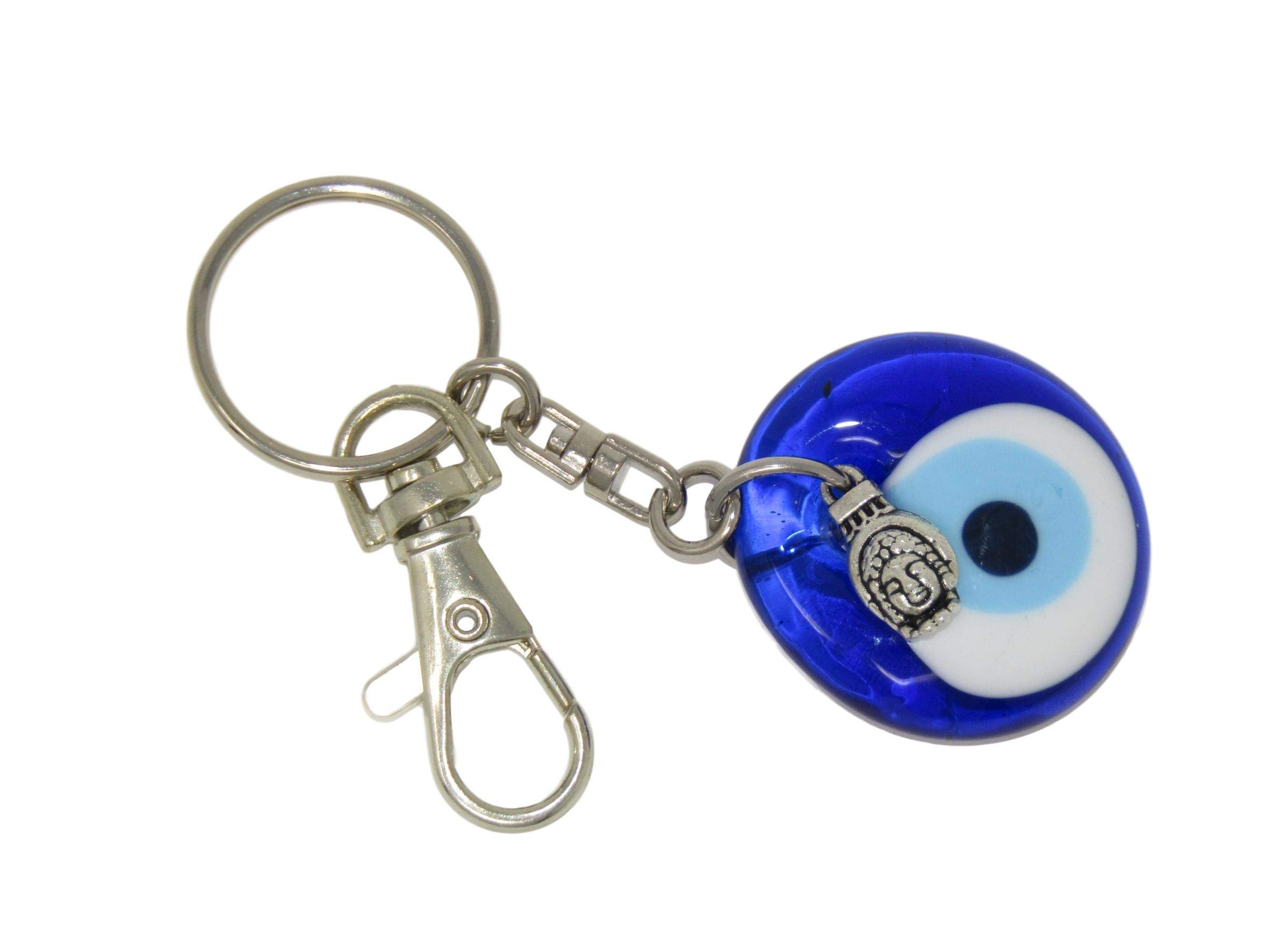 186H - 3cm Glass Lucky Evil Eye With Buddha Charm Keyring/Key Ring Hanger for Protection & Good Luck Charm