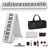 Finger Dance Folding Piano Keyboard 88 Keys, Portable Electric Keyboard with Bluetooth MIDI, Full Size Digital Piano, Wood Grain, Semi-Weighted, Touch Sensitive, with Storage Bag for Beginner