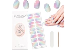 TOROKOM Cured Gel Nail Strips 20PCS Rainbow Ombre Self-Adhesive Gel Nail Wraps Strips Long Lasting Summer Real Nail Polish Stickers with Cuticle Stick, Nail File-UV/LED Lamp Required…