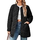 PEHMEA Women's Lightweight Quilted Puffer Jacket, Casual Long Sleeve Button Down Padded Coat with Pockets