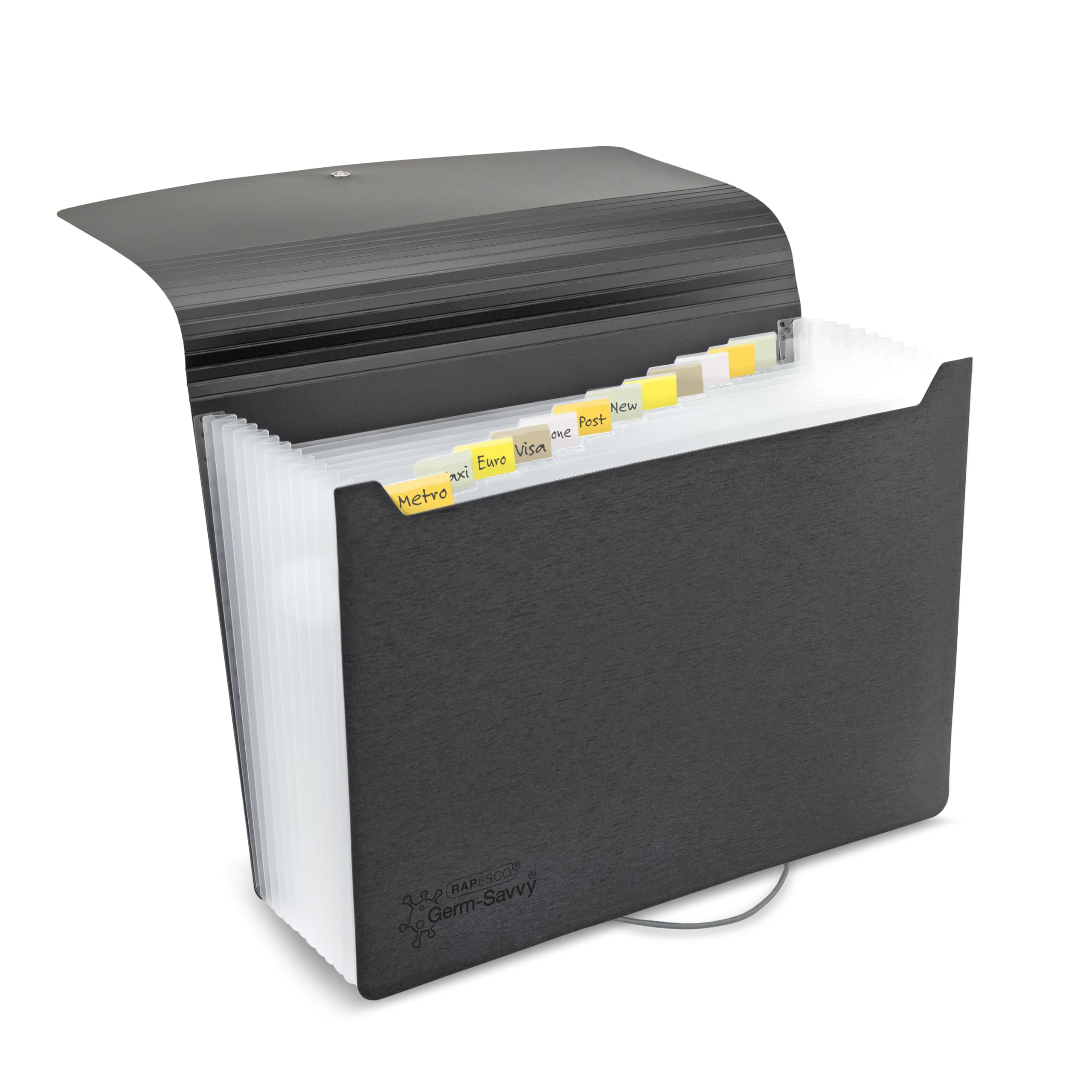 Rapesco 1638 13-Part Expanding File Folder with Antibacterial Protection, A4, Black