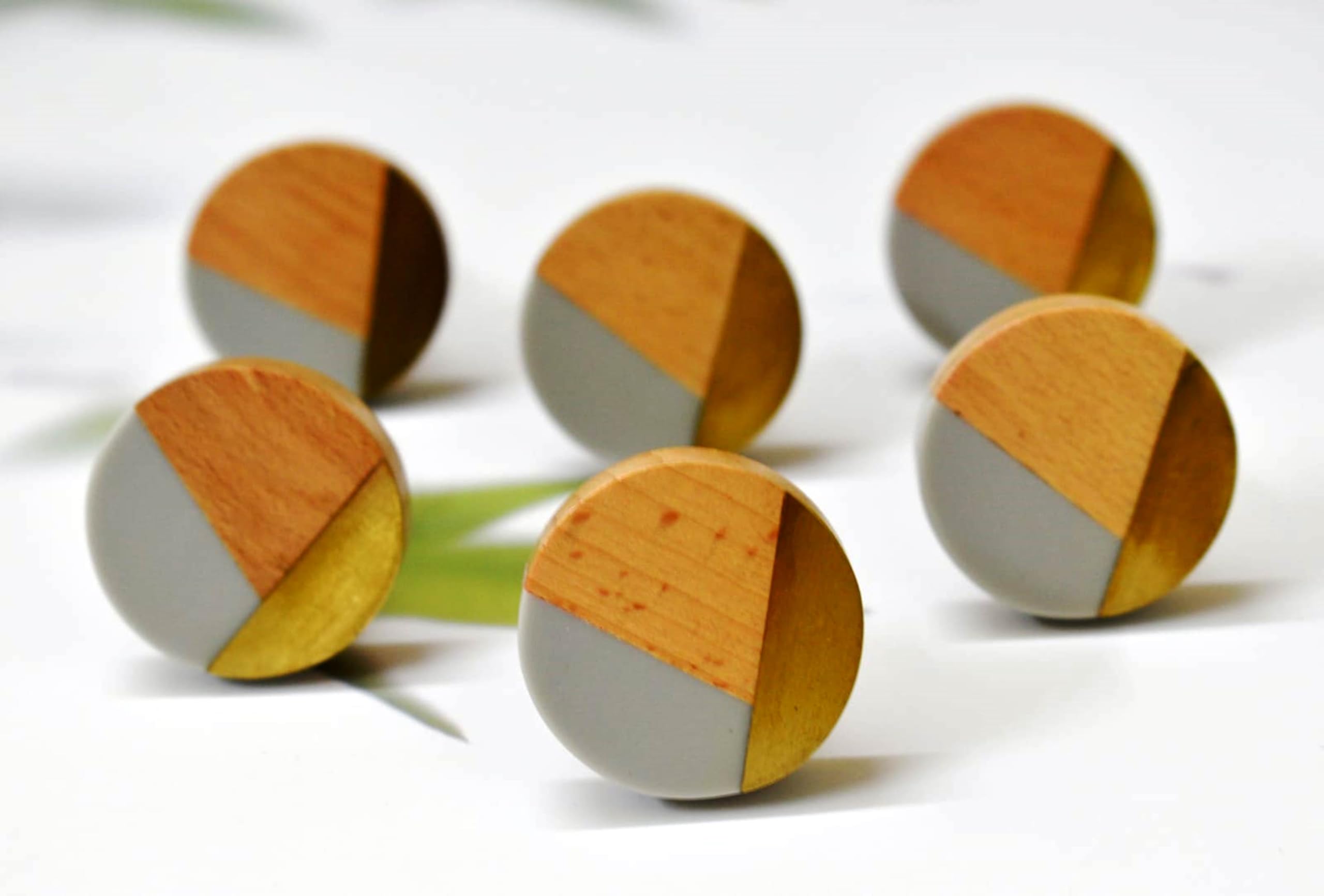 ARTISNO Three Tone Gold Designs Wood Resin Door Knobs, Vintage, Shabby Chic, Interior Furniture, Cabinet Cupboard Drawers Pulls Handles (Dark Grey) Set-6