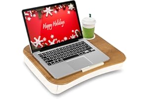 LAPGEAR Cup Holder Lap Desk with Device Ledge - White Oak Woodgrain - Fits up to 14 Inch Laptops - Style No. 46329