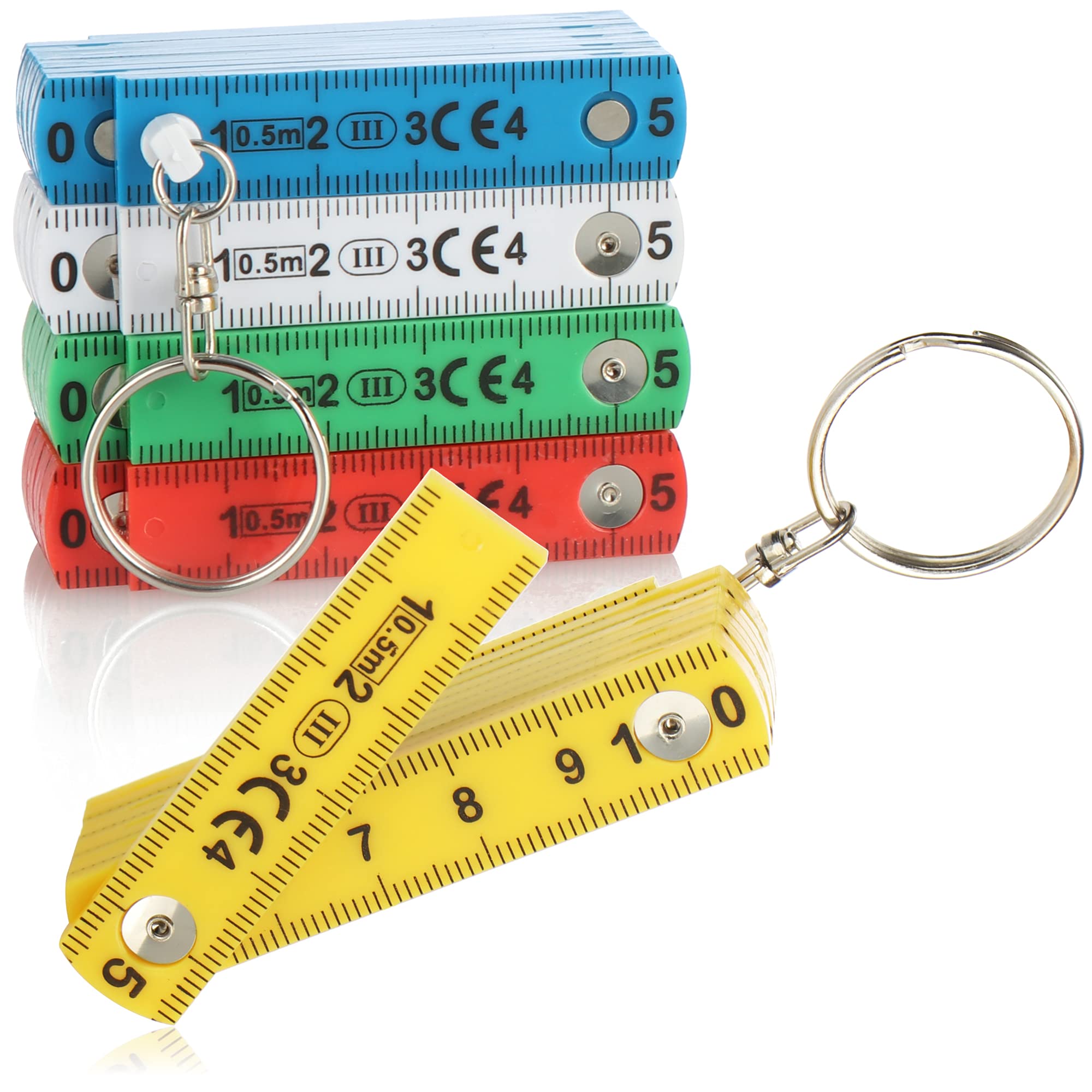 com-four® 5x Mini ruler with 10 sections - ruler with a length of 50 cm - centimeter ruler as a pendant for the bunch of keys (05 pieces - 50cm colored)