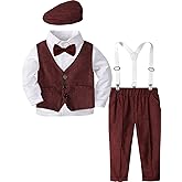 A&J DESIGN 5pcs Baby Boys Suit, 12 Months - 3T, Shirt & Pants & Vest & Hat & Bow Tie