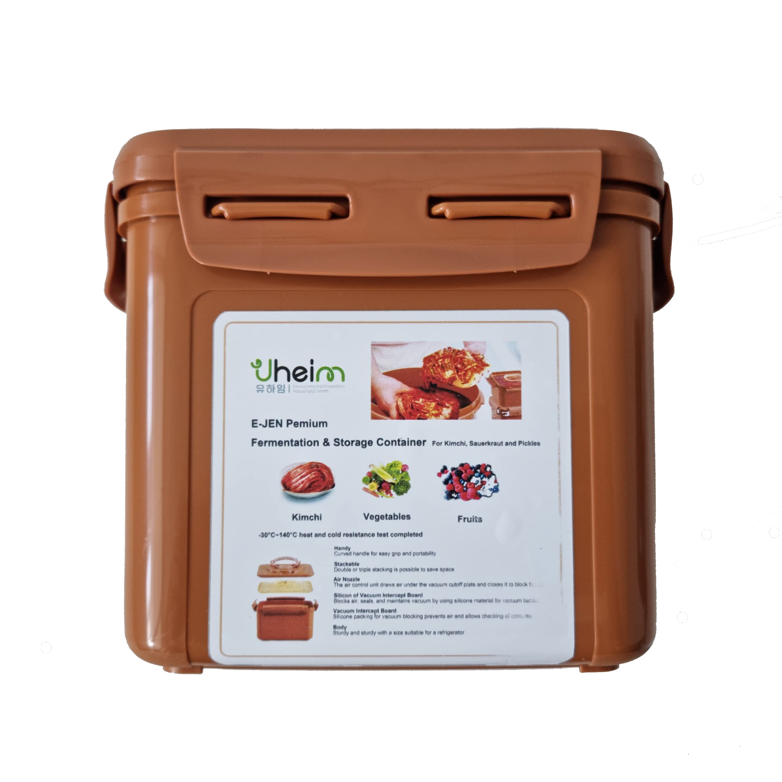 UHEIM E-Jen Premium Kimchi, Sauerkraut Container Probiotic Fermentation with Inner Vacuum Lid (1.7, Rectangular, 1, Brown)