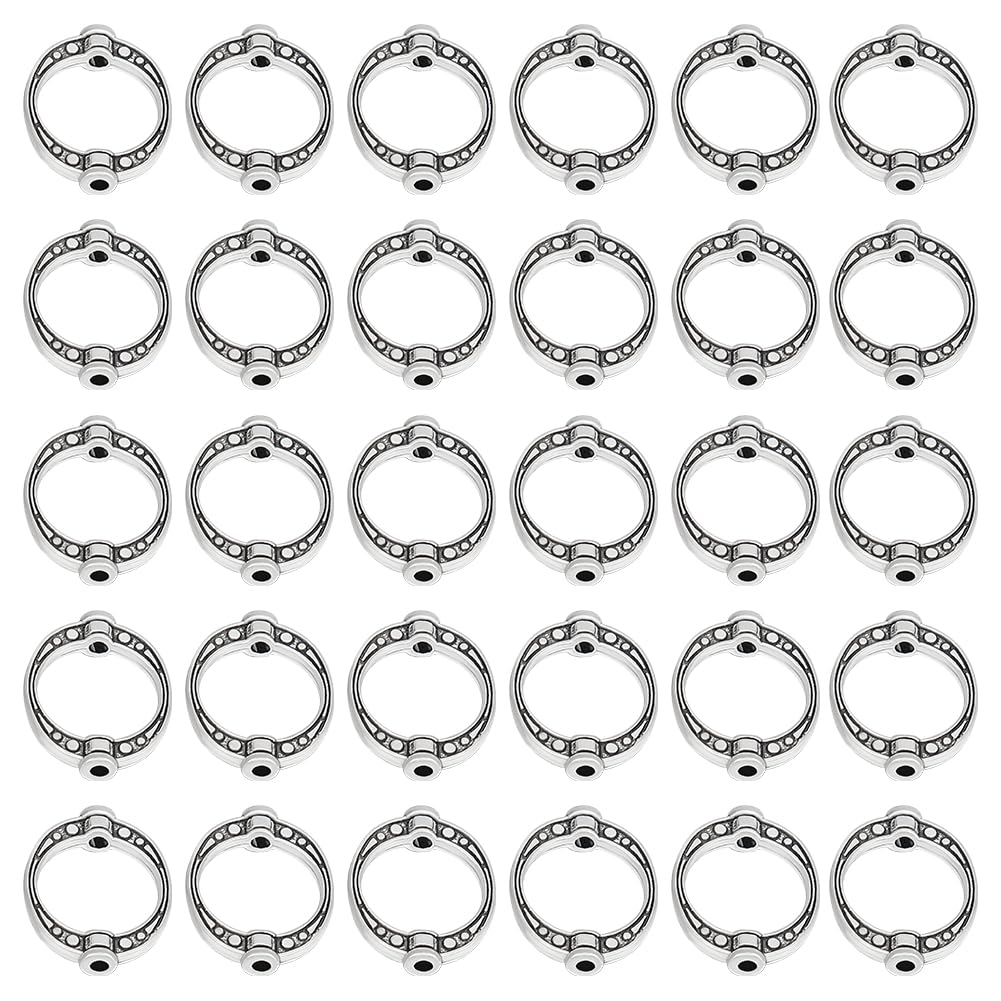 SUNNYCLUE 1 Box 120Pcs Bead Frames 10mm Circle Bead Frame Bulk Antique Silver Alloy Tibetan Style Hollow Round Beads Frames Metal Charms for jewellery Making Supplies DIY Bracelets Necklaces Earrings