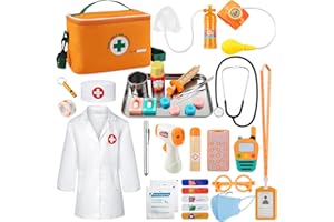 EFO SHM Doctor Kit for Kids, 34 Pcs Kids Doctor Playset kit for Toddlers 3-5 with Medical Storage Bag & Real Stethoscope, for Boys and Girls Fun Role Playing Game, Doctor Play for Kids Toddlers