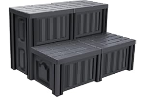 AOSYCO Hot Tub Steps with Storage - Heavy Duty Sturdiness Hot Tub Stairs Spa Steps for Outside Outdoor, Non Slip PP Plastic, Fast & Easy Install - Upgrade Multi Purpose Patio Step, Charcoal Grey