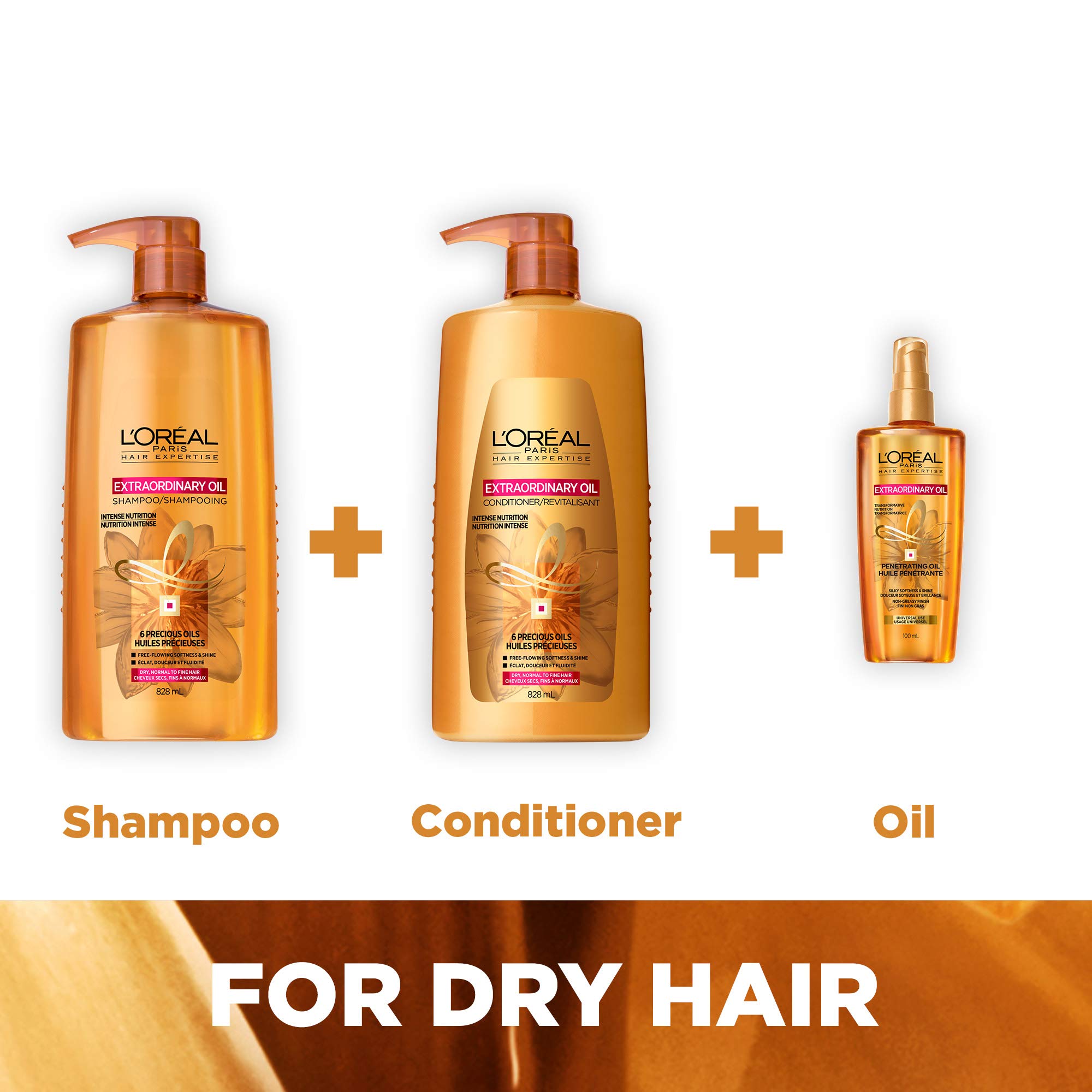L’Oréal Paris Elvive Extraordinary Oil Nourishing Shampoo, for Dry or Dull Hair, Shampoo with Camellia Flower Oils, for Intense Hydration, Shine, and Silkiness, 28 Fl; Oz