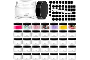 EkkoVla 36 Pack 4 oz Clear Plastic Jars Wide Mouth Round Containers with Black Lids BPA FREE, Empty Multi-use Refillable Stor