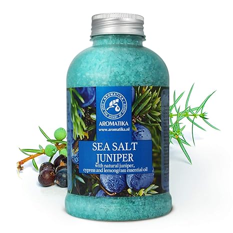 Badesalz Wacholder 600g - Meersalz mit 100% Natürlichem Wacholderöl - Zitronengrasöl - Zypressenöl - Besten für Gelenke und M