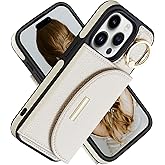 Keallce Wallet Case for iPhone 15 Pro 6.1'', Flip Case with Card Slots, Ring Holder Kickstand, PU Leather Protective Folio Cover for Women, Beige