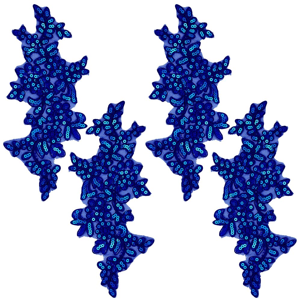 WEBEEDY 4 Pieces Sequin Patches Flower Lace Embroidered Trim Applique for DIY Dress Wedding Gown DIY Patch Clothing Accessories